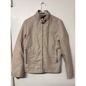 American Breed Mens Tan Pleather Moto Jacket Faux Shearling Lined Small